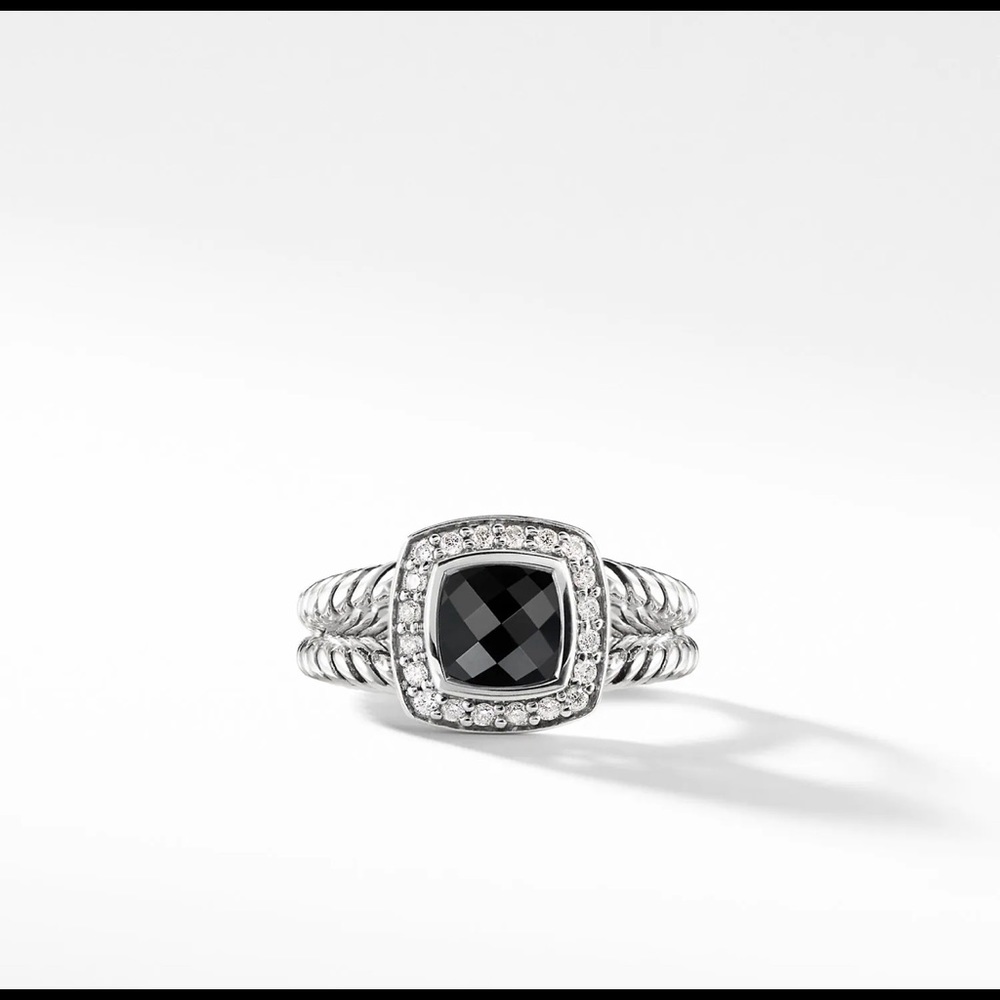 David Yurman Petite Albion Ring with Black Onyx and Diamonds Size 5.5